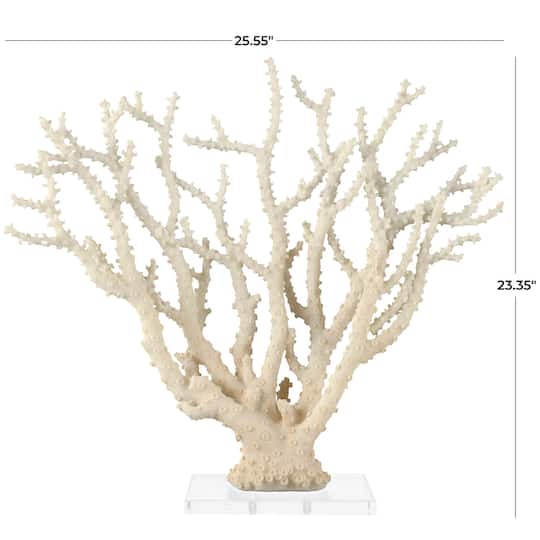 26" Cream Polystone Coral Sculpture with Clear Acrylic Base